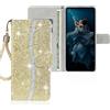 SEHEYA Cover a Libro per Samsung Galaxy A35 5G Custodia Portafoglio Glitter Borsa Caso Brillantini Cordino da Polso Portacarte Chiusura Magnetica Cavalletto Luccicante Case, Oro