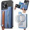 Ysnzaq per Magnetica Wallet Portafoglio, Conserva 5 Carte SDLW Blu | PU in Pelle Portafoglio Magnetico Porta Carte con Cerniera, Slot per Carte, Cordino da polso, per iPhone 18/17/16/15/14/13/12