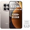 XIAOMI Redmi Note 15 Pro 5G 12GB+512GB Smartphone,MTK Dimensity 7400-Ultra,6.83 AMOLED Display 200MP Fotocamera, Batteria 6580mAh, IP68,Caricatore Non,Titanio,incluso cuffie smart incluse Bianco