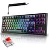 TECWARE Phantom+ Elite - Tastiera meccanica RGB a 87 tasti, hot-swap universale, connettività 3 modalità, suono Thocky, nero con rosso