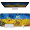 Berkin Arts Tappetino per mouse grande, extra lungo e spesso con bordi cuciti, base antiscivolo, tappetino per tastiera impermeabile per ufficio e casa, Van Gogh - Campo di grano con corvi (90x40cm)