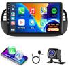 Motorsi Autoradio per Fiat 500 2007-2015 con Carplay Android Auto, 2GB+64GB Android Bluetooth Car Stereo 9 Schermo con GPS WiFi RDS/FM Radio SWC USB Mirror Link Canbus + Telecamera Posteriore