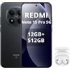 XIAOMI Redmi Note 15 Pro 5G 12GB+512GB Smartphone,MTK Dimensity 7400-Ultra,6.83 AMOLED Display 200MP Fotocamera, Batteria 6580mAh, IP68,Caricatore Non,Nero,incluso cuffie smart incluse Bianco
