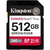 Kingston Technology Memoria flash Kingston Technology 512GB Canvas React Plus SDXC UHS-II 280R/150W U3 V60 for Full HD/4K [SDR2V6/512GB]