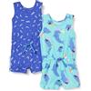 Amazon Essentials Tuta Corta Smanicata in Maglia Bambine e Ragazze, Pacco da 2, Blu/Delfini, 10 Anni