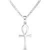 Bling Jewelry Collana con ciondolo unisex a croce egiziana tradizionale Ankh con geroglifici religiosi egizi chiave della vita, per donne e uomini in argento Sterling ossidato .925