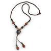 Avalaya Collana lunga multicolore con perline in ceramica e nappa con cordoncino in cotone di seta, lunghezza 80 cm, nappa da 10 cm