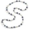 Avalaya Collana lunga con perline di vetro grigio/bianco/trasparente, lunghezza 82 cm