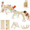 RELAX4LIFE 4 in 1 Triangolo da Arrampicata con Scivolo per Bambini, Arco da Arrampicata e Scala per Arrampicarsi in Legno, Montessori Giocattoli Bimbi 2 3 4 5 Anni (Macaron)