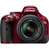 Nikon D5200 Fotocamera Digitale SLR, 24.1 Megapixel, Display TFT da 7.6 cm (3 Pollici), Full HD, HDMI, Kit incluso Obiettivo AF-S DX 18-55 mm VR, Rosso [Versione EU]