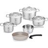 Fissler Pure Collection - Set di pentole in acciaio inox, 6 pezzi, pentole con coperchi in metallo (3 pentole, 1 padella, 1 casseruola, padella Ceratal Comfort 24 cm), compatibile induzione