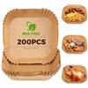 Woobroo Carta da Forno per Friggitrice ad Aria, 200 Pezzi 20×20 cm Carta da Forno, Senza BPA di Grado Alimentare, Antiaderente Senza Olio, Smaltile, Monouso, per Friggitrice Senza Olio da 5 a 8 Litri