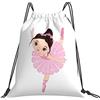 Generic Poliestere Borsa Coulisse Cute Little Ballerina Dancing in Pink Dress Cartoon Borsa Palestra Scuola Stampa Zaino Sportivo per Piscina Sport Viaggi 36X42Cm