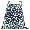 Generic Poliestere Borsa Coulisse Flower Bloom Aqua And Navy Borsa Palestra Scuola Stampa Zaino Palestras per Adulto Piscina Sport 36X42Cm