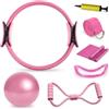 Dexpally 7 Pezzi Kit Pilates con Cerchio Magico, Fascia Elastica, Palla da Fitness, Cinghia per Stretching e Pompetta per Tonificare, Riavvicinare l'Equilibrio e la Postura-Adatto per Casa e Studio