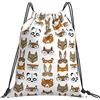 Generic Poliestere Borsa Coulisse Fox Mask Owl Mask Animal Masks Panda Cute Animals Sacca Ginnastica Fashion Zaino da Viaggio per Uomo Donna Vacanze 36X42Cm