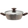 Pintinox Casseruola Bassa Alluminio Serie Natura, Antiaderente Effetto Pietra, Con coperchio in vetro, Manico Effetto Legno, Adatta all'Induzione, Diametro 26 cm