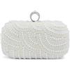 Aovtero Pochette da sposa con perle, borsetta da donna, per matrimonio, ballo di fine anno, borsa da sera con perline e catena, Bianco avorio