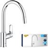 GROHE Start Flow- Rubinetto da cucina con beccuccio alto rimovibile, forma C, girevole a 360°, installazione QuickFix, limitatore di flusso ecologico, cromato, 305690000