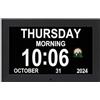Memwake Sveglia Digitale, Funzioni Multiple di Sveglia, Orologio con Data e Giorno, Sveglia Digitale e Calendario Elettronico per Anziani. (10.1" black)