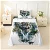 Homemissing Lupo Lenzuolo Lupo Di Montagna Per Ragazzi Ragazze Lupi Animali Set Lenzuola 90x190cm 2pcs Bianco Verde Camera Decorazione Traspirante Morbido Leggero