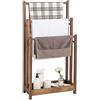 LIFEZEAL Porta Asciugamani Bagno (Marrone, Legno|45x22x86cm) | Portasciugamani con Ripiano Portaoggetti, Piantana a 3 Livelli, Scaletta Appendi Asciugamani, Salviette, Accappatoio