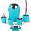 GMMH - Set di 6 accessori da bagno, con dispenser per sapone, porta saponetta e scopino per WC (azzurro)