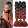 Dcbaboo Extension per Treccine Africane 60cm Extension Capelli Finti per Treccine Africane Extension Trecce Capelli Sintetici Kanekalon 3 Ciocche Ombre Jumbo Braiding Hair, Nero & Rosso marrone