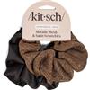 Kitsch Elastici per capelli in rete metallica e raso da donna, in tessuto riciclato per una presa sicura, comoda da indossare, più morbidi degli elastici in seta, per tutti i tipi di capelli, nero e