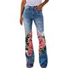 Generisch Jeans da donna stampati casual con orlo svasato, pantaloni elasticizzati da donna, comodi, micro svasati, jeans blu, skinny eleganti, a vita alta, slim fit, jeans, Colore: rosa., M