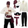 OPAEHJF 7 Pezzi Medievale Vikingo Rinascimentale Vittoriano Costume Set per Uomo con Camicia Stringata, Pantaloni, Cintura, Fascia e Orecchini