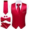 Barry.Wang Gilet da uomo formale da lavoro slim fit casual tinta unita gilet cravatta papillon set festa di nozze, Rosso acceso, XL