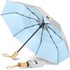 ZOMAKE Ombrello Raggi UV, Sun Ombrelli Pieghevole Sole Anti UV UPF 50+, Umbrella Piogia Piccolo Antivento Resistenti per Donna Uomo Manico in Legno (Argento Azzurro - Doppio Baldacchino)