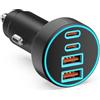 CREAPICO 90W Caricatore Auto USB C, 4 Porte USB A & C Caricabatterie Accendisigari Presa 12V PD/QC Carica Batteria Adattatore per iPhone 17/Air/16/16e/15 Pro Max Plus, iPad, Samsung Galaxy S26/S25, Pixel 10/9