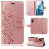 betterfon Custodia per Samsung Galaxy S20 FE - Custodia per Samsung S20 FE con scomparti per carte di credito per Galaxy S20 FE fiore oro rosa