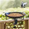 CQAIRIOU Vassoio per mangiatoia per uccelli per balcone, 30 cm, in acciaio inossidabile, grande piattaforma per mangiatoia per uccelli selvatici, ottima decorazione per giardino e cortile