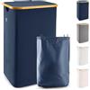 Lonbet - Cesto Portabiancheria Grande Blu - XL 100 Litri - Porta Biancheria Sporca con Coperchio - Portabiancheria Sporca con Manici - Cesto Biancheria