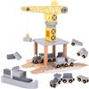 Mamabrum Gru portuale giocattolo in legno con argano magnetico e nave container - per bambini dai 3 anni in su