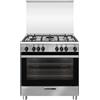 Glem Gas Cucina a Gas 5 Fuochi Forno a Gas Ventilato Multifunzione con Grill Larghezza x Profondità 80x60 cm Classe A con Coperchio colore Acciaio Inox - SA865VI