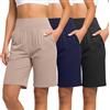 Neer Confezione da 3 Bermuda da Donna, Pantaloncini Estivi Sportivi e Casual a Vita Alta, Elasticizzati,Lunghi al Tasche(S)