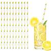WANDIC 100 cannucce di Carta Color Limone con Strisce Gialle, Divertenti cannucce da Cocktail con Decorazione a Limone, per Feste, Matrimoni, Compleanni, Confezione Grande, Colorata e Decorazione per