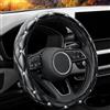 YOGURTCK Coprivolante in pelle con strass luccicanti, universale, 38 cm, per donne e ragazze, adatto per veicoli, berline, SUV, furgoni, camion, nero