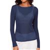 IECCP Maglia da donna sexy in rete trasparente, maglia nera, maglia a maniche lunghe, casual, camicetta in tulle, maglietta a tunica, clubwear per feste, uscite, festival musicali, Blu mare, XL