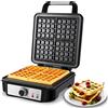 YASHE Piastra per Waffle, Macchina per Waffle Quadrata 4 Fette, 5 Manopole di Doratura, Luci Indicatori, Antisversamento, Rivestimento Antiaderente, 1200W, Argento/Nero