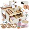 Airlab Registratore Cassa Giocattolo per Bambini Bambina, Accessori Supermercato Giocattolo Legno con Soldi Finti Reali Banconote e Scontrino, Regalo Bambino Compleanno Pasqua Halloween Natale 3+ Anni