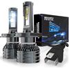 BEAMFLY Lampadine LED H4 32000LM, 9003 HB2 Kit Fari Auto 100W Alta Potenza, 6000K Luce Bianco Forte
