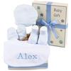 BebeDeParis Regalo Neonato Maschio Femmina con Set in Cotone e Bavaglino Ricamato | Cestino Ideale come Regalo Morbido e Unico | Cesta Personalizzata (Blu) | BebeDeParis