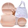 BebeDeParis Regalo ecologico personalizzato per bambini | stoviglie in silicone e bavaglino ricamato con nome + biologico | fatto a mano in Spagna (Rosa | Set di Piatti + Bavaglino) | BebeDeParis