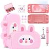 innoAura Custodia per Switch Lite,bundle di accessori 14 in 1 per Switch Lite con custodia da trasporto carina,proteggi schermo Switch Lite,custodia per giochi Switch(Coniglio Rosa)
