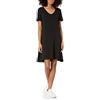 Amazon Essentials Abito Svasato Regolare a Maniche Corte con Scollo a V Donna, Nero, XS